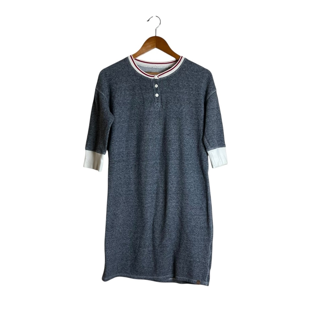Roots Grey Knit Henley Dress with White & Red Trim